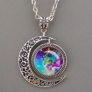 Nebula Necklace Bronze/silver Moon Charm Jewelry..