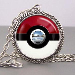 Pokemon Pokeball With Chrome Button Necklace..