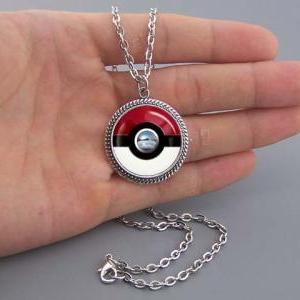 Pokemon Pokeball With Chrome Button Necklace..