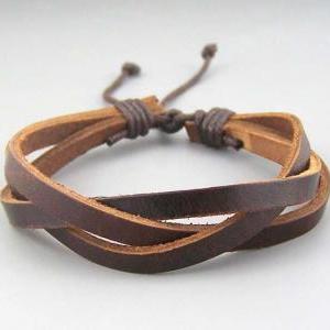 Leather Braid Bracelet,.brown/black Cow Leather Bracelet,real Cow ...