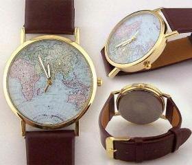 Vintage World Map Watch Map Watches Wanderlust Watch,Brown Leather ...