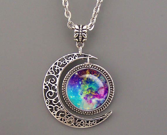 Nebula Necklace Bronze/silver Moon Charm Jewelry Nebula Pendant Galaxy Resin Pendant Hubble Space